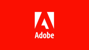 Logo d'Adobe sur fond rouge, représentant une entreprise mondiale spécialisée dans les logiciels créatifs et informatiques.