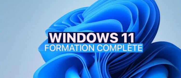 Logo de Windows 11 avec l’inscription "Formation Complète", illustrant une formation aux nouvelles fonctionnalités du système d’exploitation à Bruxelles.