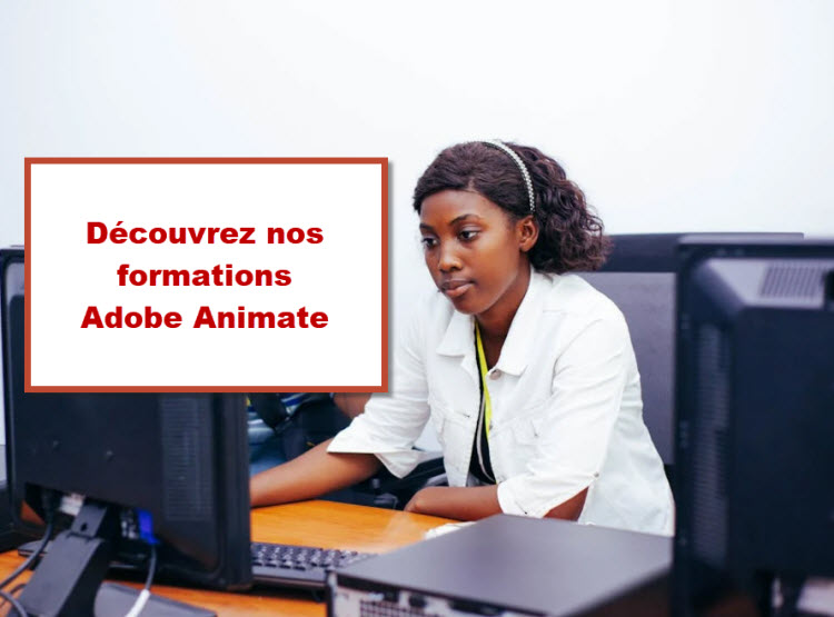 Femme travaillant sur un ordinateur, représentant une formation Adobe Animate proposée par Pixysgroup à Bruxelles, spécialisée en animation digitale.