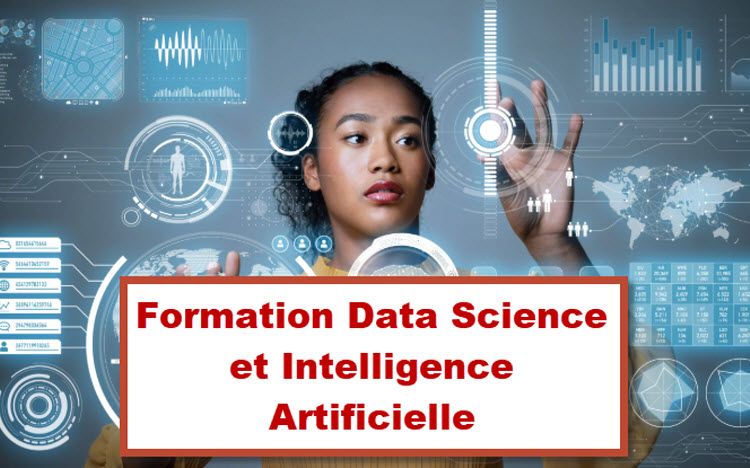 Femme interagissant avec des interfaces de visualisation de données et d’intelligence artificielle – Formation en Data Science à Bruxelles, Belgique.