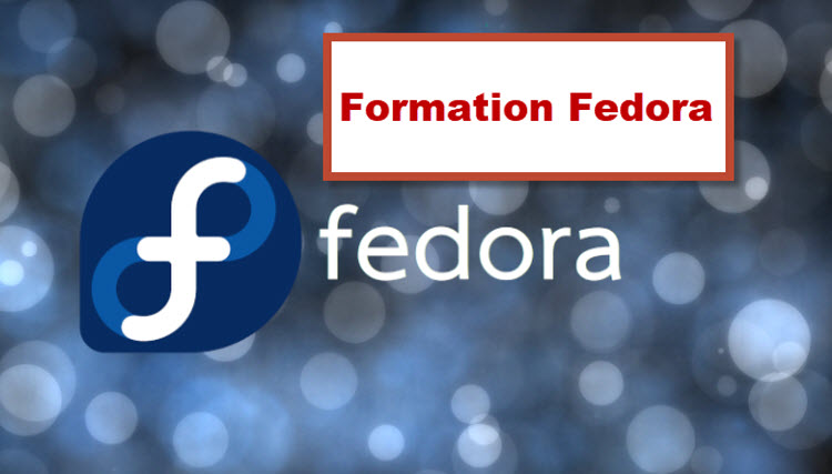 Logo Linux Fedora avec texte « Formation Fedora » – Formation administration système à Bruxelles, Belgique.