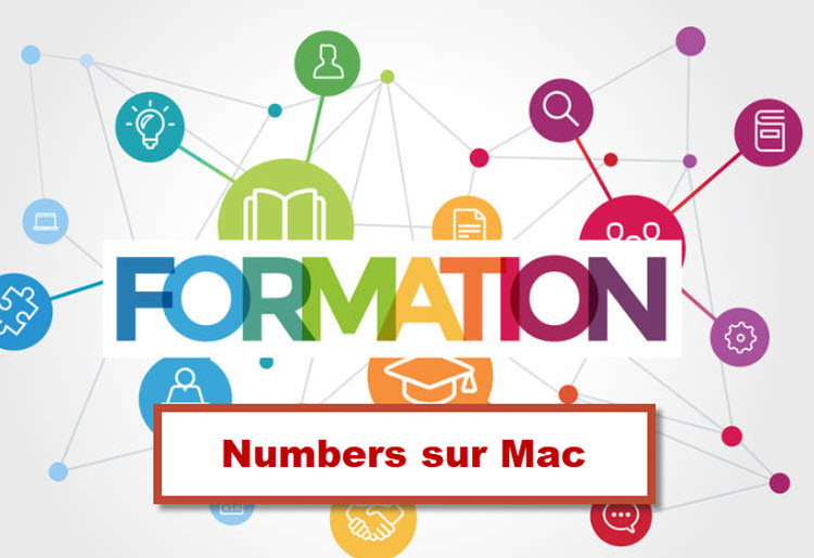 Illustration colorée avec texte « Formation Numbers sur Mac » – Formation création de tableurs avec Apple à Bruxelles, Belgique.