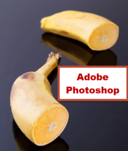 Une banane coupée révélant un intérieur d'orange, illustrant une formation Adobe Photoshop à Bruxelles pour apprendre des techniques avancées de manipulation d'image et de création graphique.