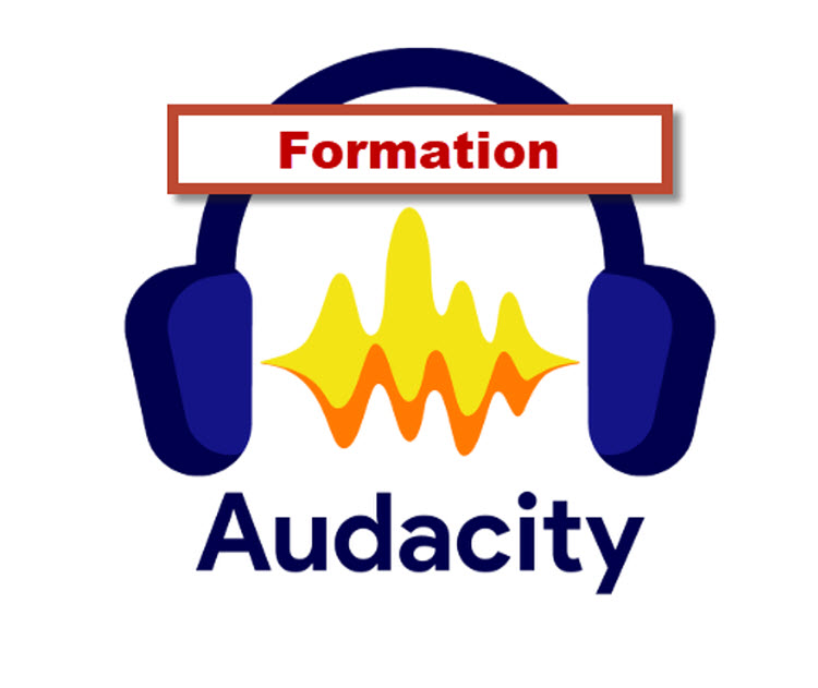 Logo Audacity avec texte « Formation Audacity » – Formation montage et édition audio à Bruxelles, Belgique.