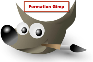 Logo GIMP avec texte « Formation GIMP » – Formation en retouche photo et design graphique à Bruxelles, Belgique.