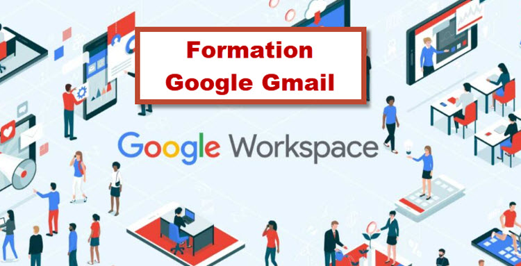 Illustration Google Workspace avec texte « Formation Google Gmail » – Formation communication et collaboration en ligne à Bruxelles.