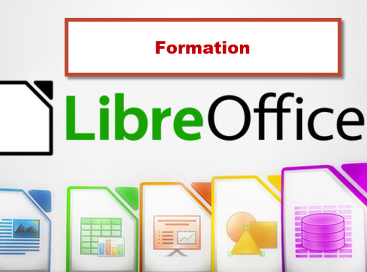 Logo LibreOffice avec icônes des applications – Formation LibreOffice à Bruxelles, Belgique.