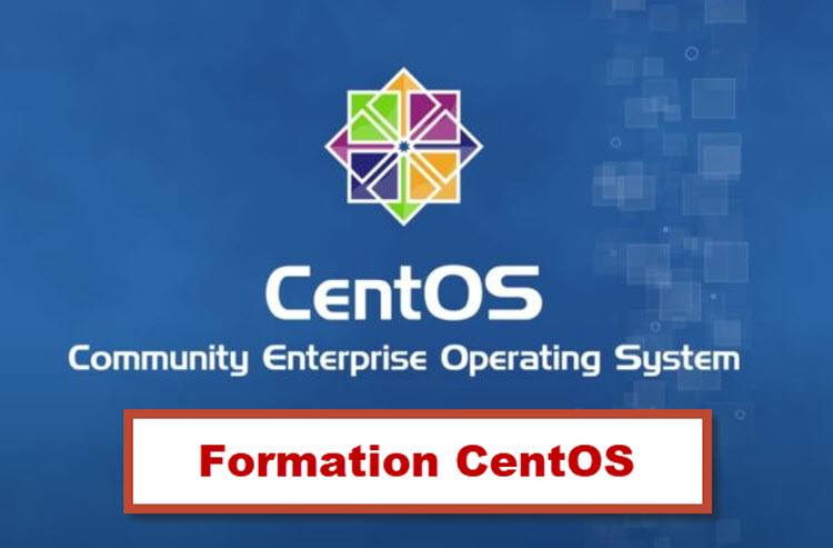 Logo Linux CentOS avec texte « Formation CentOS » – Formation administration système à Bruxelles, Belgique.