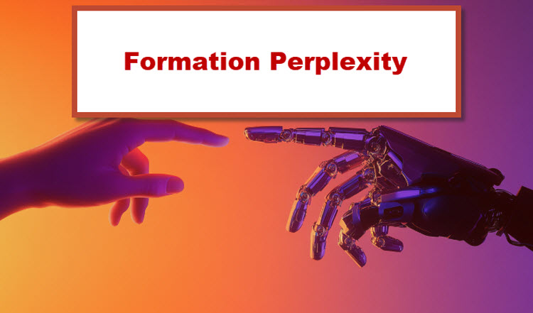 Formation Perplexity – Illustration d’une main humaine touchant une main robotique, symbolisant l’IA et la recherche conversationnelle.