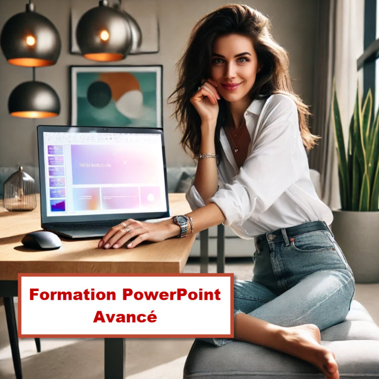 Formation PowerPoint avancé à Bruxelles – Illustration d’un utilisateur créant une présentation professionnelle sur PowerPoint.