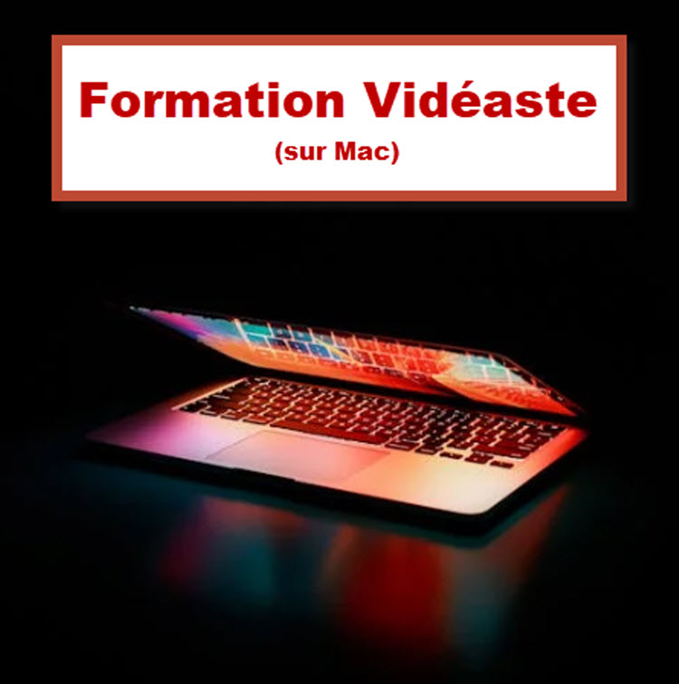 Ordinateur MacBook à moitié ouvert avec des lumières colorées – Formation vidéaste sur Mac à Bruxelles, Belgique.