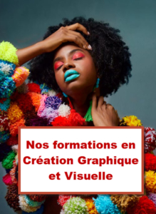 Portrait artistique d'une femme avec un maquillage coloré et une tenue vibrante, illustrant les formations en création graphique et visuelle à Bruxelles.