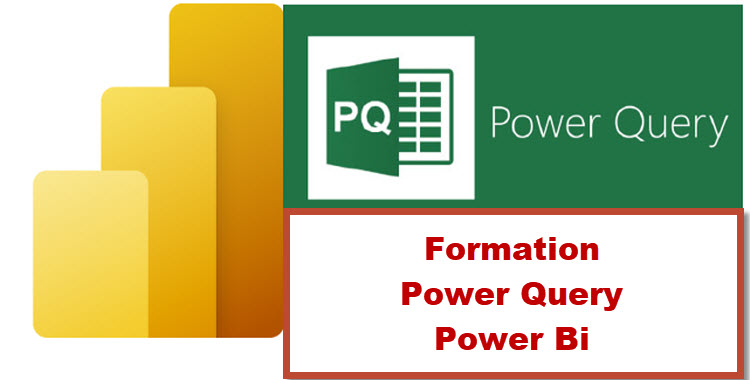 Logos de Power Query et Power BI illustrant une formation conjointe proposée par Training Brussels