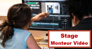 Deux personnes travaillent sur un logiciel de montage vidéo, illustrant un stage de monteur vidéo à Bruxelles proposé par Training Brussels.