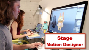 Deux stagiaires travaillant sur des logiciels d’animation 3D et 2D, illustrant un stage Motion Designer à Bruxelles proposé par Training Brussels.